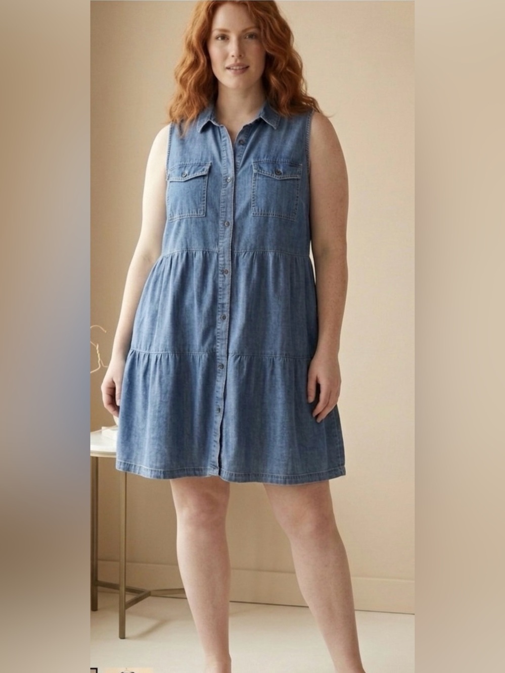 Velvet Heart, Denim Sleeveless Shirt Dress, P2P: 23” Relaxed fit, EUC